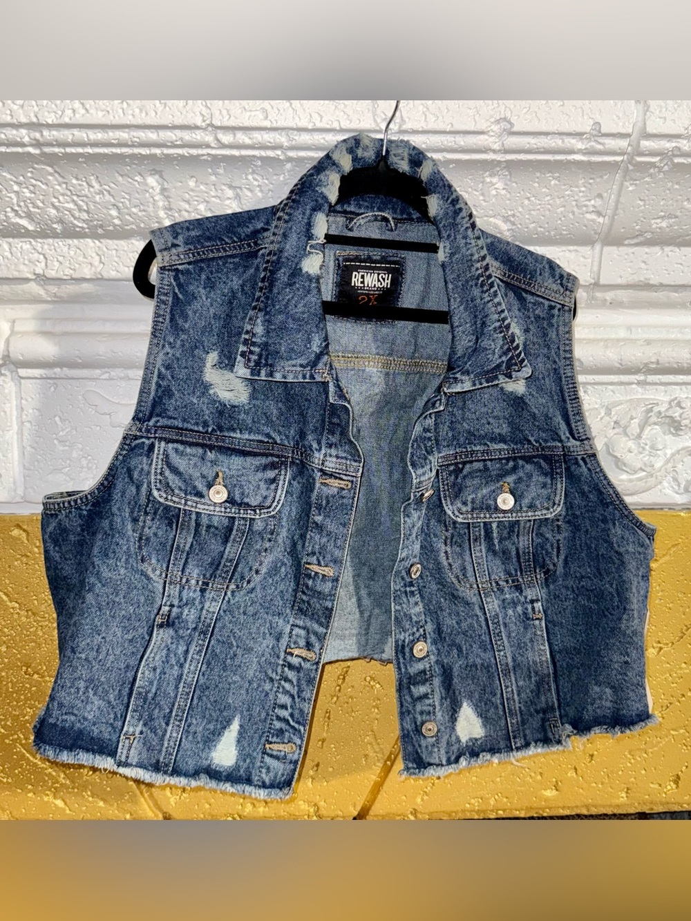 NWT Rewash Distressed Blue Denim Vest